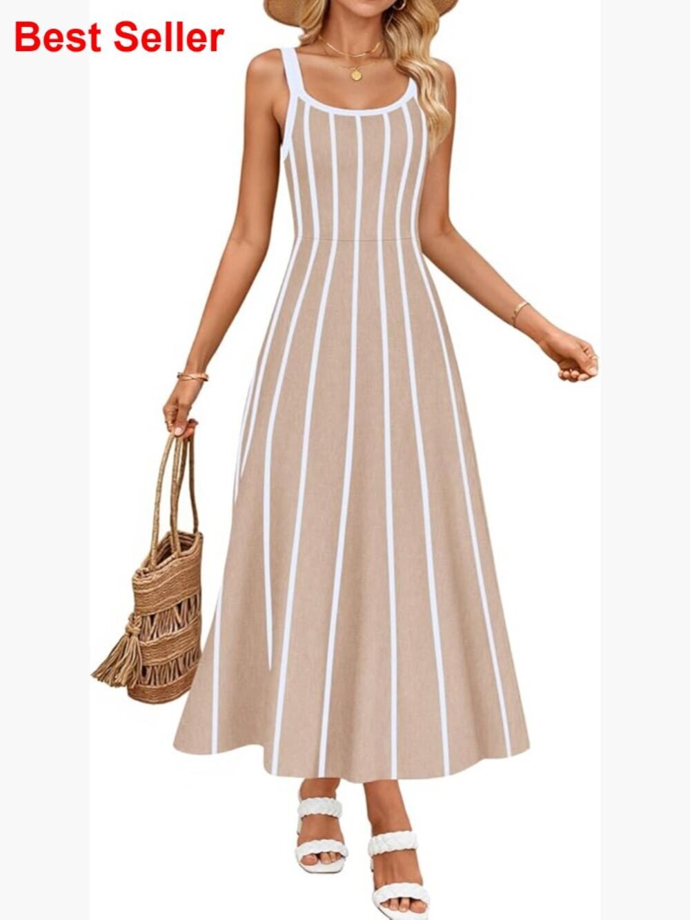 Sleeveless Striped Midi Dresses A Line Swing Knit Long Dress Beach Vacation